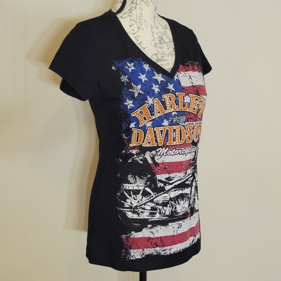 Harley Davidson Black American Flag Tee - Picture 2 of 5